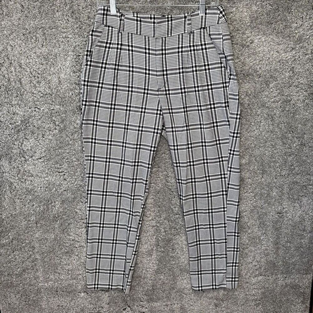 Abercrombie & Fitch Women’s Plaid Dress Pants Medium Black White Cropped Preppy